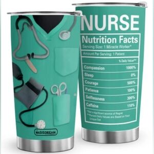 20oz Stainless Steel Tumbler. Green Nurse. With box and straw.